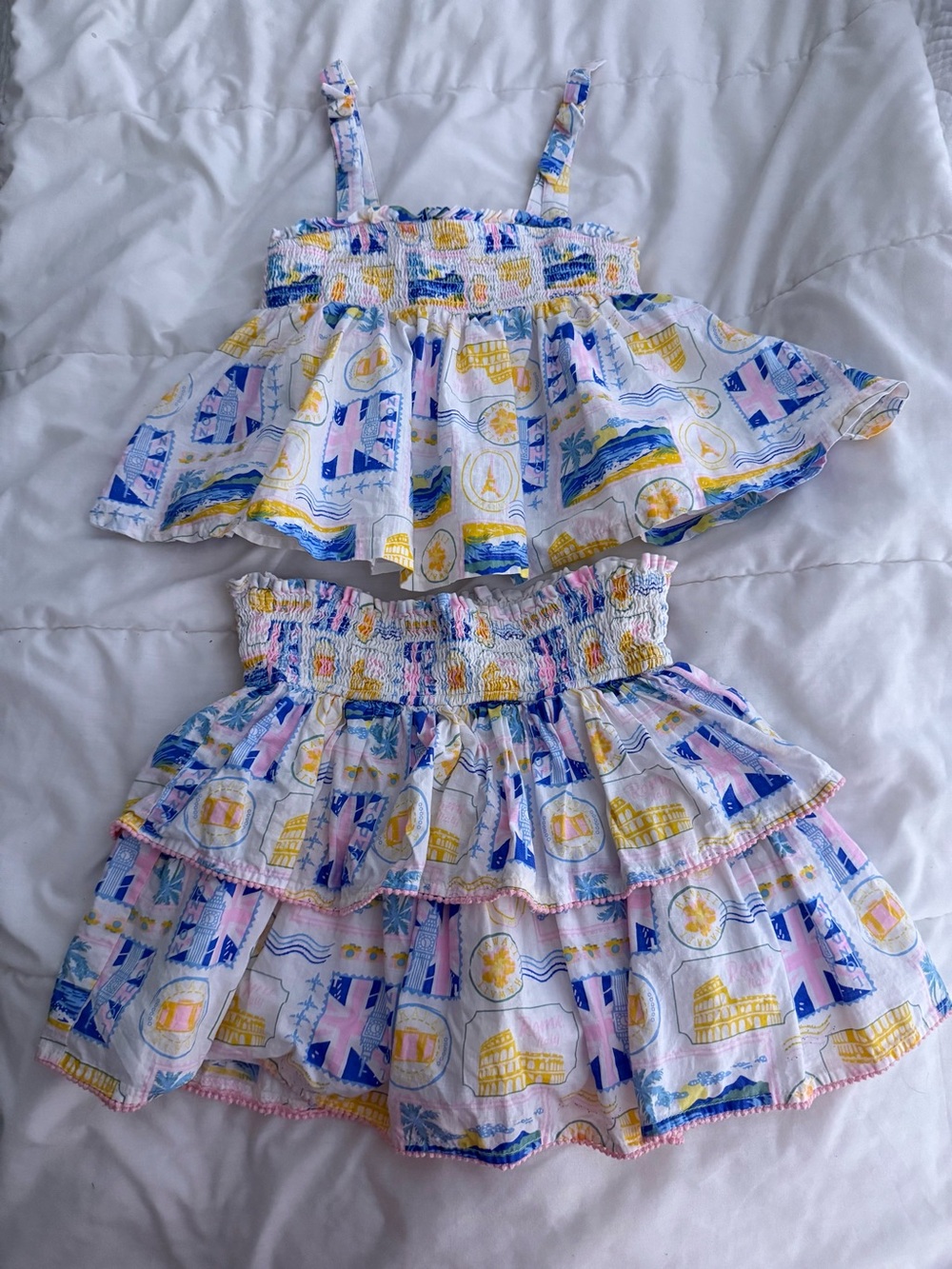 Smocked, High-Waisted Top and Skirt Set